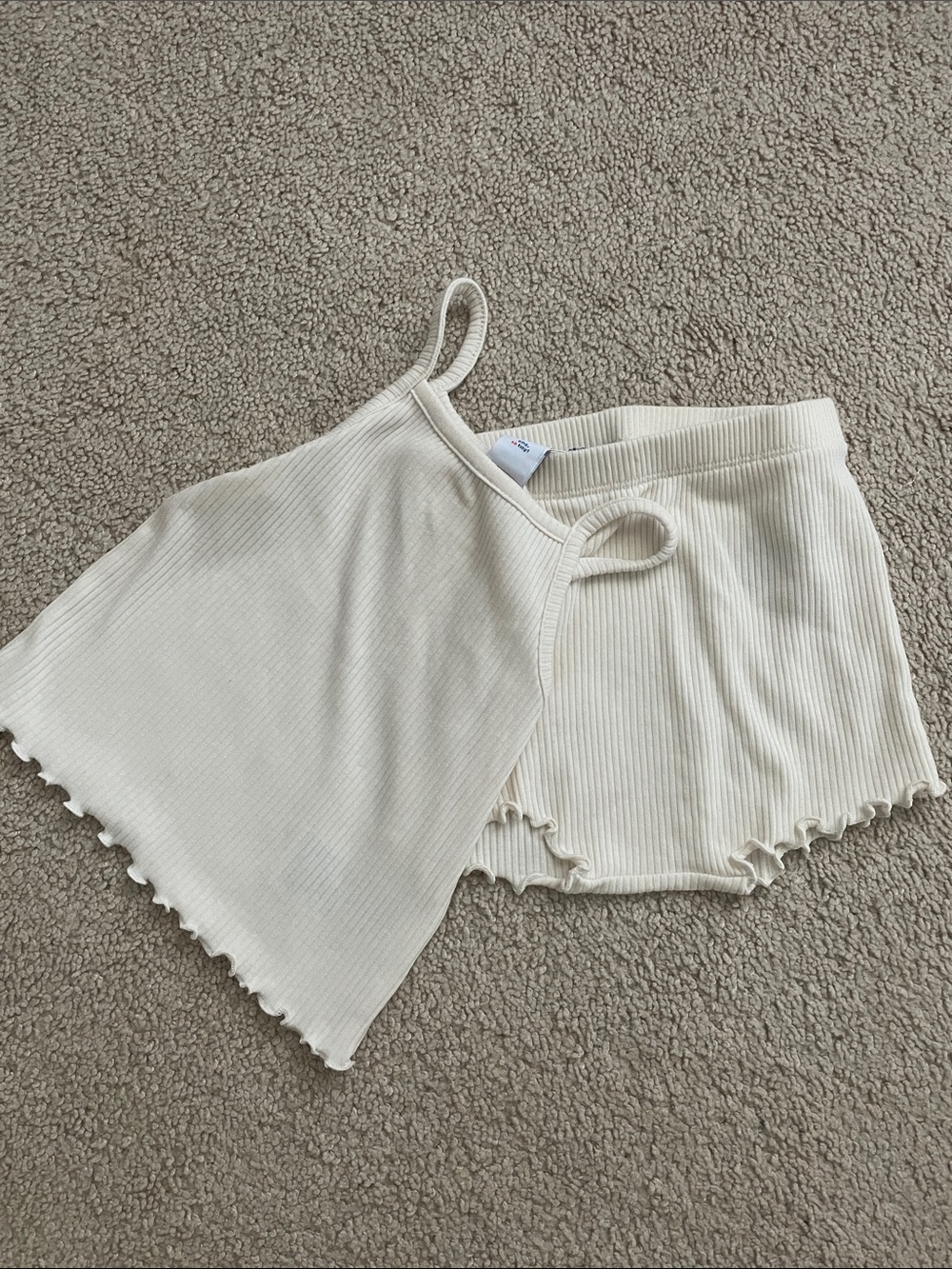 Cream Ribbed Girls Lounge Shorts and Tank